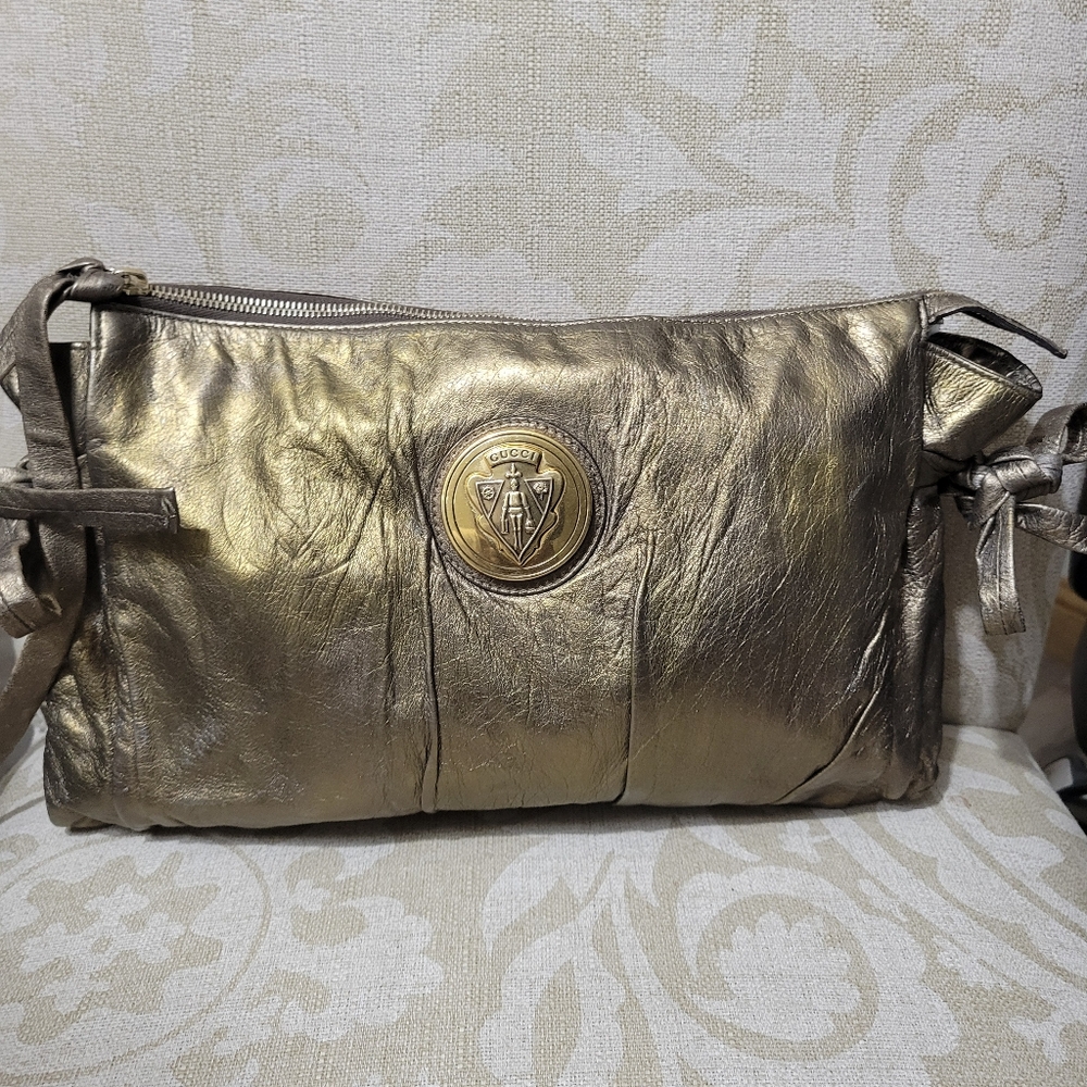 GUCCI HYSTERIA LEATHER BRONZE VINTAGE LARGE CLUTCH - Picture 1 of 9